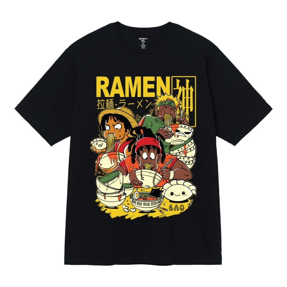 Men's Black Anime Graphic Ramen T-Shirt